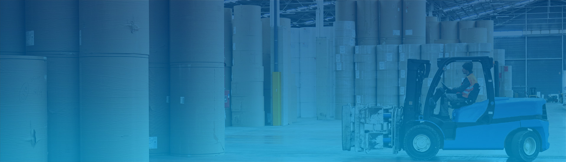 Less than truckload (LTL) forklift in warehouse with blue overlay